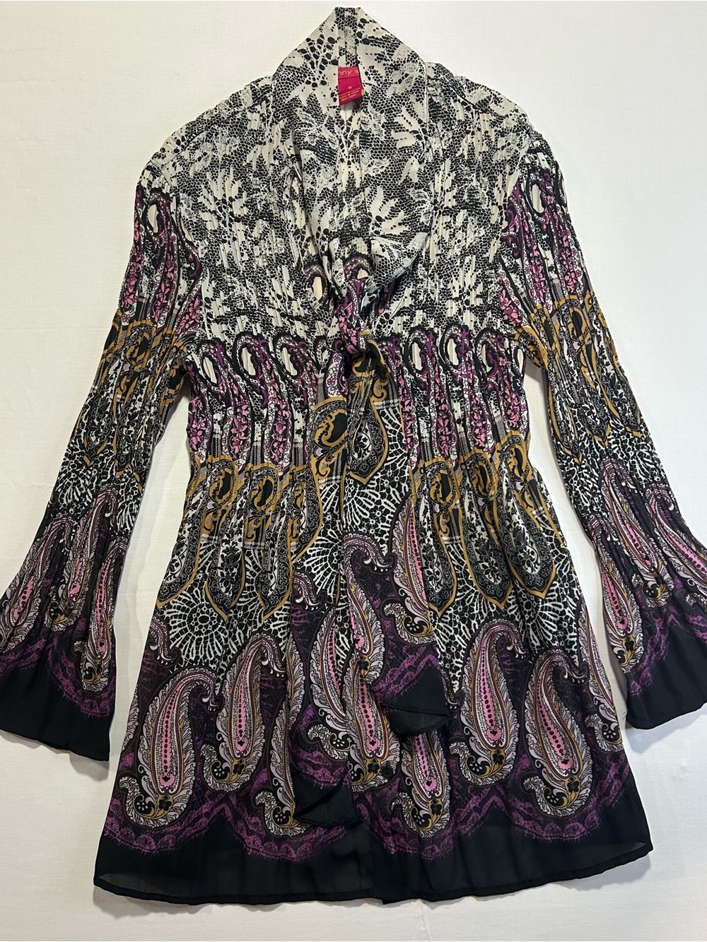 Sunny Leigh Paisley Tie-Front Tunic Top - Purple, Black, Gold